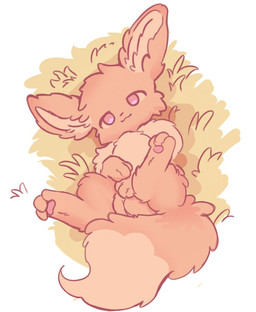 brown_body brown_fur feet female feral fur genitals grass inner_ear_fluff looking_at_viewer pawpads paws plant simple_background smile solo spread_legs spreading tail toes tuft vulva mrcat11 nintendo pokemon eevee generation_1_pokemon pokemon_(species)