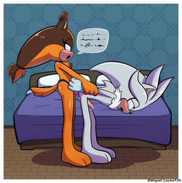 anal anal_penetration anthro areola arm_pull balls bed bent_over bodily_fluids breasts dialogue duo erection feet female female_penetrating female_penetrating_male from_behind_position fur furniture genital_fluids genitals hair half-closed_eyes holding_arms humanoid_genitalia humanoid_penis leaking_precum male male/female male_penetrated narrowed_eyes nipples nude object_in_ass open_mouth pegging penetration penis pillow precum precum_string prison_guard_position sex sex_toy sex_toy_in_ass sex_toy_insertion speech_bubble standing standing_sex strapon strapon_in_ass strapon_sex tail text toes tongue toying_partner miguel_layme sega sonic_boom sonic_the_hedgehog_(series) silver_the_hedgehog sticks_the_jungle_badger badger eulipotyphlan hedgehog mammal mustelid musteline digital_media_(artwork) hi_res unknown_text