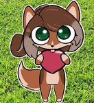 anthro big_eyes brown_body brown_fur canid canine canis domestic_dog female fluffy fluffy_tail fur green_eyes heart_symbol herding_dog lilcone mammal pastoral_dog sagezilla solo tail telegram_sticker tongue tongue_out welsh_corgi