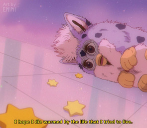 ambiguous_gender anthro beak blue_body blue_fur clothing detailed_background existential_crisis eyelashes floor fur gloves handwear humor lying on_side solo text tile tile_floor emimi furby furby_(species) english_text