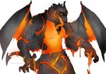 ambiguous_gender anthro biped grey_body lava lava_skin membrane_(anatomy) membranous_wings orange_body simple_background solo spade_tail tail tongue tongue_out white_background wings gingerrey elemental_creature gargoyle lava_creature mineral_fauna 2022 digital_media_(artwork)