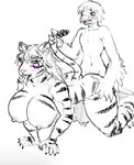 anthro blush breasts doggystyle duo female femboy from_behind_position holding_hip holding_tail licking licking_lips male male/female muscular muscular_female nipples sex tail tongue tongue_out shybird naranja_(shybird) torian_(shybird) avian bird falcon falconid felid mammal pantherine peregrine_falcon tiger hi_res sketch