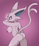 anthro anthrofied big_breasts breasts butt female fur long_tail nipples pokemorph purple_body purple_fur side_boob solo tail poraka7 nintendo pokemon eeveelution espeon generation_2_pokemon pokemon_(species)