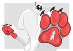against_surface anthro blush claws duo feet fluffy_paws fur hair machine macro male male/male micro nude on_glass pawpads paws shy simple_background size_difference tail text toe_claws toes white_body white_fur ramfox l1o canid canine fox mammal protogen digital_drawing_(artwork) digital_media_(artwork) hi_res shaded
