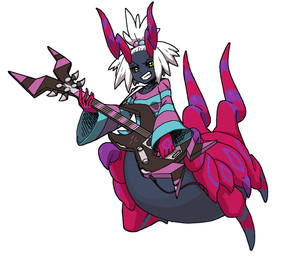6_legs accessory alternate_color alternate_species bass_guitar black_body black_skin clothing female front_view fusion guitar gym_leader hair hair_accessory holding_guitar holding_musical_instrument holding_object horn implied_transformation monster_girl_(genre) multi_leg multi_limb musical_instrument plucked_string_instrument pokemorph red_hands shirt simple_background smile solo spikes string_instrument topwear transformation white_background white_hair wire yellow_eyes kenchi nintendo pokemon roxie_(pokemon) animal_humanoid arthropod arthropod_humanoid generation_5_pokemon humanoid insect insect_humanoid mammal mammal_taur myriapod pokemon_(species) scolipede taur 2013 full-length_portrait portrait