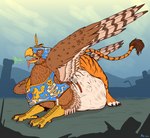 armor barefoot beak belly big_belly bodily_noises brown_body brown_fur burping claws digestion feathered_wings feathers feet feral fur headgear helmet hindpaw male onomatopoeia open_mouth orange_body overweight overweight_feral overweight_male paws solo sound_effects speech_scroll striped_body striped_fur stripes text tongue tongue_out vore wings yellow_eyes thatgryphonguy mythology warhammer_(franchise) warhammer_fantasy deathclaw_(warhammer_fantasy) avian gryphon hybrid mythological_avian mythological_creature absurd_res hi_res