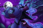 anthro areola big_breasts blue_body blue_eyes blue_hair breasts camel_toe cape clenched_teeth clothing cutie_mark ear_piercing ethereal_hair ethereal_tail female full_moon glowing hair horn huge_breasts hyper hyper_breasts magic moon nipple_outline nipple_piercing nipples piercing ring solo sparkles star teeth blues64 simonaquarius friendship_is_magic hasbro my_little_pony mythology princess_luna_(mlp) equid equine mammal mythological_creature mythological_equine unicorn hi_res