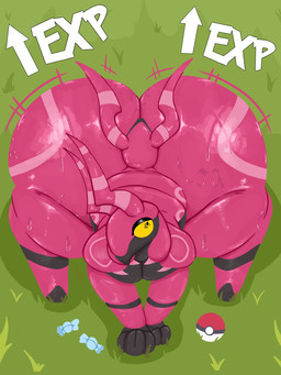 anthro ass_clapping big_butt bodily_fluids butt butt_expansion candy dessert expansion femboy food grass high-angle_view huge_butt huge_thighs hyper hyper_butt male nude_anthro nude_male on_grass on_ground plant pokeball rare_candy red_body solo sweat sweaty_butt thick_thighs twerking yellow_eyes spiced_icy nintendo pokemon arthropod generation_5_pokemon pokemon_(species) scolipede 3:4 hi_res