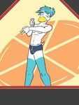 3:4 abstract_background anthro anthrofied briefs briefs_only bulge clothed clothing fuze generation_9_pokemon hi_res male navel nintendo pokemon pokemon_(species) pokemorph quaxly solo topless underwear underwear_only