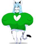 :3 big_breasts big_bulge blue_hair blush breasts bulge clothed clothing dipstick_ears dipstick_tail ear_markings eyewear fur glasses green_clothing green_sweater green_topwear green_turtleneck gynomorph hair huge_breasts hyper hyper_breasts hyper_nipples intersex keyhole markings multicolored_ears multicolored_tail nipples panties pince-nez presenting simple_background solo standing sweater tail tail_markings thick_thighs topwear transparent_background turtleneck underwear white_body white_breasts white_fur youtuber lysergide the_corbin_family nicole_corbin felid mammal alpha_channel animated digital_media_(artwork) low_res pixel_(artwork) pixel_animation short_playtime