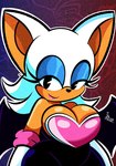 anthro big_breasts black_eyes black_nose black_wings blue_eyeshadow breasts cleavage clothed clothing curvy_figure eyelashes eyeshadow female glistening glistening_body glistening_clothing hair makeup medium_hair outline smile solo standing white_hair white_outline wide_hips wings diego_mejia sega sonic_the_hedgehog_(series) rouge_the_bat bat mammal