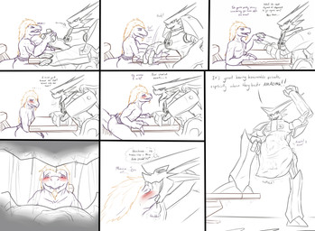 abdominal_bulge anthro arm_wrestling belly bite biting_lip blush bodily_fluids bulge clothed clothing competition curled_up detailed_bulge drooling duo endosoma face_imprint flustered furniture head_first imprint in_mouth leaning leaning_forward leggings legwear male male_pred mouth_shot muffled muscular nervous nervous_smile open_mouth oral_vore predator/prey prey_imprint prey_outline raised_leg revealing_outfit safe_vore saliva same_size_vore soft_vore spread_legs spreading squirming stretchy_belly struggling struggling_prey table text tight_belly tight_bulges tight_clothing tongue tongue_out vore willing_prey conditional_dnp samagthrav2 bandai_namco digimon grei_(sergeant_stacker) sigmashoutmon_(sergeant_stacker) striker_(samagthrav2) digimon_(species) strikedramon absurd_res comic english_text hi_res