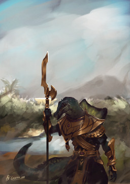 anthro armor desert fantasy fantasy_weapon glaive gold_(metal) holding_glaive holding_melee_weapon holding_object holding_polearm holding_weapon looking_side melee_weapon polearm scales solo tail weapon gaertan dinosaur prehistoric_species reptile scalie spinosaurid spinosaurus theropod colored digital_drawing_(artwork) digital_media_(artwork) digital_painting_(artwork) hi_res painting_(artwork)