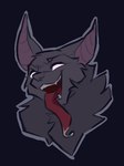 anthro black_body black_fur bodily_fluids empty_eyes fur grey_body grey_fur long_tongue male multicolored_body multicolored_fur open_mouth open_smile saliva saliva_on_tongue simple_background smile solo tongue tongue_out two_tone_body two_tone_fur ittybittykittytittys deke_(ittybittykittytittys) bat mammal 2024