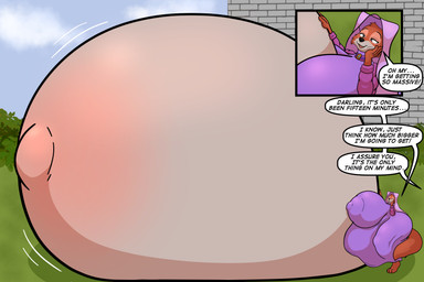 anthro belly belly_expansion big_belly big_breasts big_butt big_navel black_eyes blush blush_lines breast_expansion breasts butt choker clothing dialogue dress expansion female fur furry_logic half-closed_eyes hand_on_belly hand_on_head headgear headwear huge_belly huge_breasts huge_butt huge_navel hyper hyper_belly hyper_breasts hyper_butt hyper_navel hyper_pregnancy jewelry narrowed_eyes navel necklace nipple_outline offscreen_character open_mouth orange_body orange_fur outie_navel outside pregnant pregnant_anthro pregnant_female rapid_pregnancy solo speech_bubble text thick_thighs wide_hips sudsypup disney robin_hood_(disney) maid_marian canid canine fox mammal red_fox true_fox 2025 3:2 absurd_res digital_drawing_(artwork) digital_media_(artwork) english_text hi_res