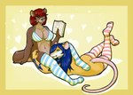 anthro book bottomless bra clothed clothing duo female female/female legwear stockings tattoo topless topless_female underwear danji-isthmus becca_idaho evian_(character) mammal murid murine mustelid otter rat rodent digital_drawing_(artwork) digital_media_(artwork)