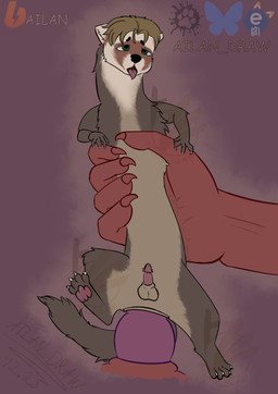 all_fours anal anal_penetration animal_genitalia animal_penis anthro balls belly big_penis blonde_hair butt claws duo extreme_size_difference finger_claws fur genitals green_eyes grey_body grey_fur hair knot male male/male male_anthro micro nude paws penetration penile penile_penetration penis penis_in_ass red_body red_skin sex short_hair size_difference small_balls small_penis smaller_male smaller_penetrated tail ailan_draw domestic_ferret mammal mustelid musteline true_musteline weasel 2025 digital_media_(artwork) hi_res