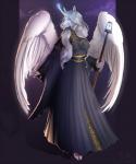 anthro clothed clothing feathered_wings feathers female horn looking_at_viewer magic solo staff standing wings adeloo mythology valinye equid equine mammal mythological_creature mythological_equine winged_unicorn hi_res