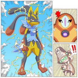 angry anthro black_body black_fur blue_body blue_fur chest_spike foot_spike fur gloves_(marking) hand_spike leg_markings markings socks_(marking) spikes spikes_(anatomy) tail ragster_(artist) nintendo pokemon beheeyem canid canine defense_forme_deoxys deoxys generation_3_pokemon generation_4_pokemon generation_5_pokemon generation_6_pokemon humanoid legendary_pokemon lucario mammal mega_evolution mega_lucario pokemon_(species) shiny_pokemon 1:1 comic digital_media_(artwork) hi_res