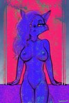 anthro black_nose blue_body blue_fur blue_hair breasts female front_view fur genitals hair innie_pussy long_hair looking_at_viewer looking_down navel nipples nude pink_eyes presenting presenting_breasts presenting_pussy pussy simple_background slim solo text whiskers devo87 canid canine canis fox mammal 2022 2:3 digital_drawing_(artwork) digital_media_(artwork) english_text