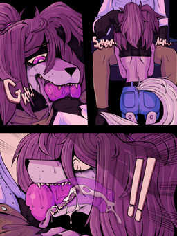 animal_genitalia animal_penis anthro anthro_on_anthro anthro_penetrated anthro_penetrating anthro_penetrating_anthro bodily_fluids canine_genitalia canine_penis clothed clothing cum cum_inside deep_throat duo fellatio female female_penetrated fur genital_fluids genitals hair homeless internal internal_oral knot knotted_penis male male/female male_penetrating male_penetrating_female messy_hair open_mouth oral oral_penetration penetration penile penis penis_in_mouth raised_clothing raised_shirt raised_topwear red_eyes saliva sex shirt simple_background tail text tongue tongue_out tongue_out_fellatio topwear translucent translucent_body ponporio homeless_dog the_suit_(ponporio) canid canine mammal 3:4 absurd_res comic digital_media_(artwork) english_text hi_res