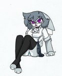 anthro blush clothed clothing female highschool legwear sitting solo thigh_highs upskirt pace-maker lagomorph leporid mammal rabbit hi_res