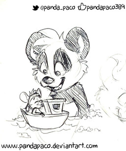 anthro boat duo fangs male nude open_mouth open_smile simple_background size_difference smile teeth text tongue vehicle watercraft young young_anthro young_male pandapaco parinton bear giant_panda mammal mouse murid murine rodent 2017 monochrome sketch url