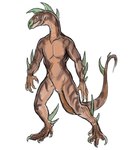 4_fingers 4_toes anthro beak black_eyes brown_body brown_markings brown_scales brown_stripes claws countershade_torso countershading featureless_crotch feet fingers green_beak green_claws green_spikes long_tail male markings scales solo stripes tail teeth toes saeto15 animorphs alien hork-bajir scalie