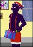 anthro black_border border christmas_clothing christmas_headwear clothed clothing fur gift hat headgear headwear holidays looking_at_viewer male merry_christmas mistletoe nipples nude plant purple_body purple_eyes purple_fur santa_hat simple_background slightly_chubby smile solo darkmaro_(artist) christmas maro_(darkmaro) lagomorph leporid mammal rabbit 2020 absurd_res digital_media_(artwork) hi_res