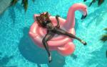 animal_pool_toy anthro arms_bent bent_leg bikini black_body black_fur clothing day detailed_background extended_leg female foot_over_edge fur hair hands_behind_head hooves horn inflatable inflatable_ride inflatable_support lying lying_on_pool_toy midriff navel on_back on_pool_toy outside over_edge pool_toy raised_arms red_hair solo spread_legs spreading supported_legs supported_tail swimwear tail tail_over_edge thin_tail two-piece_swimsuit up_and_over water yellow_eyes etskuni road~abelgeym cervine deer domestic_cat felid feline felis hybrid inanimate_object mammal 2019 digital_media_(artwork)