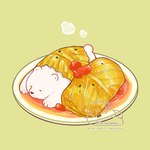 black_nose cabbage_rolls chibi detailed_food dot_eyes eyes_closed feral food micro solo white_body shirokumani bear mammal 1:1 2021 detailed hi_res