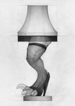 ambiguous_gender claws clothing feet footwear high_heels lamp lamp_shade legwear scales shoes solo thigh_highs toes ecmajor a_christmas_story leg_lamp 2021 hi_res monochrome signature sketch traditional_media_(artwork)