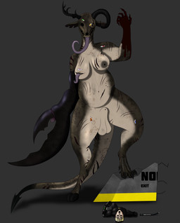 4_toes animal_genitalia anthro antlers armor balls bellybutton_anus biopunk bite_mark black_armor black_fluid black_goo blaster blonde_hair blood blood_on_arm blood_on_hand blue_eyes bodily_fluids body_horror bone bovid_horn breast_eyes breast_mouth broken_object brown_body bruised caprine_horn cement cement_wall claw_marks claws crab_claw creepy death digitigrade dirty_body electronics eyes_on_body eyes_on_chest eyes_on_legs feet genitals goo_in_eyes goo_in_mouth goo_in_nose green_eyes gun gynomorph hair hooves horn horror_(theme) intersex leaking leaking_goo long_tongue looking_at_viewer lore mouth_on_breast multi_eye mutation navel nightmare_fuel nude orange_eyes overweight overweight_gynomorph overweight_intersex pink_eyes purple_body ranged_weapon red_eyes scar sharp_teeth sheath skull solo spade_tail spikes spurs tail tan_body teeth toes tongue unusual_anatomy unusual_eye_placement weapon what_has_magic_done where_is_your_god_now white_body white_skin why yellow_eyes davespaceman eververse lovecraftian_(genre) yuknerothep_kaval_(davespaceman) alien bovid caprine demigod demon dinosaur eldritch_abomination human hybrid mammal prehistoric_species reptile saurischian scalie theropod yuknerothep absurd_res hi_res