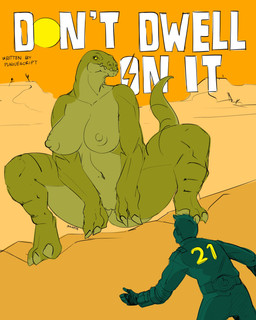anthro big_breasts breasts crouching desert digitigrade duo eyelashes female front_view genitals green_body green_scales huge_breasts male navel nipples scales size_difference sun text thick_thighs vulva wide_hips yellow_eyes skwmt4 fallout microsoft gatorclaw_(fallout) human mammal scalie 4:5 absurd_res hi_res