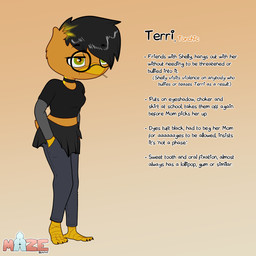 adolescent adolescent_anthro adolescent_female anthro beak black_bottomwear black_choker black_claws black_clothing black_eyewear black_feather_hair black_glasses black_hair black_jewelry black_necklace black_shirt black_skirt black_t-shirt black_toe_claws black_topwear bottomwear breasts candy choker claws clothed clothing dessert eyewear feather_hair feathers female food glasses green_eyes grey_bottomwear grey_clothing grey_pants grey_shirt grey_topwear grey_undershirt hair half-closed_eyes hand_in_pocket jewelry lollipop lollipop_in_mouth multicolored_body multicolored_feathers narrowed_eyes necklace orange_beak orange_body orange_feathers orange_tail orange_tail_feathers pants pockets pose pseudo_hair shirt skirt small_breasts solo standing t-shirt tail tail_feathers text three-quarter_view toe_claws topwear two_tone_body two_tone_feathers undershirt yellow_body yellow_feathers young young_anthro young_female reyn_goldfur nintendo pokemon fan_character terri_(reyn_goldfur) generation_3_pokemon pokemon_(species) torchic 1:1 2025 artist_name character_name digital_media_(artwork) english_text hi_res model_sheet
