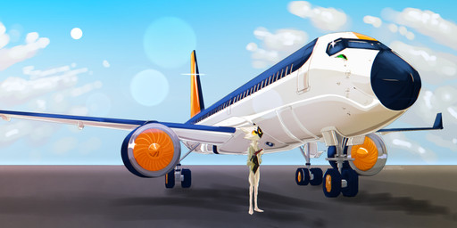 3_toes aircraft airplane ambiguous_gender anthro biped black_body black_fur blue_sky bottomless chin_tuft circle_eyebrows clothed clothing cloud corn detailed_background duo eyebrows facial_markings facial_tuft feet food fur green_eyes head_markings jacket jet_engine landing_gear lens_flare looking_at_another looking_up machine male markings neck_tuft outside paws plant shirt shirt_only size_difference sky smile sun text toes topwear topwear_only tuft vehicle wheel white_body white_fur wings yellow_eyes charseraph conditional_dnp moonlit-comet airbus airbus_a220 mossie_(moonlit-comet) piquet_(moonlit-comet) dire_aircraft dire_machine dire_vehicle domestic_cat felid feline felis living_aircraft living_machine living_vehicle mammal 2025 absurd_res artist_collaboration artist_name cel_shading chromatic_aberration hi_res shaded