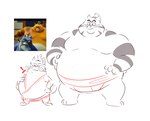 anthro asian_clothing belly big_belly clothing duo east_asian_clothing japanese_clothing male mawashi moobs obese obese_male overweight overweight_male sumo sumo_wrestler weapon leothelionel paws_of_fury:_the_legend_of_hank jimbo_(paws_of_fury) sumo_(paws_of_fury) domestic_cat felid feline felis mammal 2022 hi_res sketch