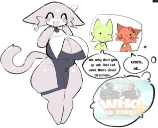 :3 anthro anthrofied belly belly_overhang big_breasts black_clothing black_dress blush breasts cleavage clothed clothing collar cross dialogue dot_eyes dress ears_down eyes_closed female glistening glistening_body group happy head_accessory heart_symbol huge_breasts huge_thighs male navel_outline no_underwear nun nun_outfit open_mouth open_smile orange_body pivoted_ears simple_background simple_eyes skindentation smile solid_circle_eyes speech_bubble tail text thick_thighs thigh_strap thought_bubble trio white_background wide_hips yellow_body shiyaa_stuff mewgenics who_is_this_(meme) marshmallow_(mewgenics) domestic_cat felid feline felis mammal digital_drawing_(artwork) digital_media_(artwork) english_text meme