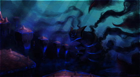 ambiguous_gender dark detailed_background outside sky solo renepolumorfous nintendo pokemon generation_4_pokemon ghost giratina legendary_pokemon origin_forme_giratina pokemon_(species) spirit hi_res wallpaper