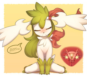 barely_visible_genitalia barely_visible_vulva blush border clitoral_hood eyes_closed fallopian_tubes female feral fur genitals green_body green_fur green_hair hair internal kemono ovaries ovum simple_background sitting solo uterus vaginal_canal vulva white_body white_border white_fur zinfyu nintendo pokemon generation_4_pokemon legendary_pokemon pokemon_(species) shaymin sky_forme_shaymin 2021 absurd_res alternate_version_at_source dated digital_media_(artwork) hi_res shaded signature