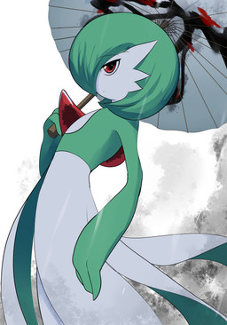 flat_chested green_hair hair holding_object holding_umbrella not_furry raining solo umbrella sana!rpg nintendo pokemon gardevoir generation_3_pokemon pokemon_(species) absurd_res hi_res