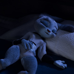 4_fingers anthro bed bedding breasts claws clothed clothing countershading eyes_closed female female_anthro fingers fur furniture grey_body grey_fur lying multicolored_body multicolored_fur night on_back on_bed panties pillow sleeping solo tail topwear two_tone_body two_tone_fur underwear white_body white_clothing white_fur white_underwear neekun pochemu_(modeler) disney zootopia judy_hopps lagomorph leporid mammal rabbit 1:1 3d_(artwork) digital_media_(artwork) hi_res