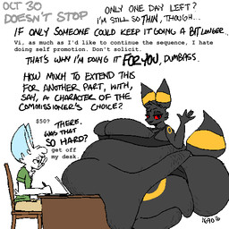 anthro belly big_belly big_breasts big_butt black_body blue_body blue_eyes blue_fur bottomwear breaking_the_fourth_wall breasts butt clothed clothing computer dialogue duo electronics eyewear female fur glasses huge_belly huge_breasts huge_butt huge_thighs hyper hyper_belly hyper_butt laptop male markings midriff morbidly_obese morbidly_obese_anthro morbidly_obese_female multicolored_body obese obese_anthro obese_female overweight overweight_anthro overweight_female purple_eyes red_sclera self_insert shorts simple_background smile stretch_marks text thick_thighs topwear weight_gain weight_gain_sequence white_body white_fur yellow_body zandyzolo nintendo pokemon jamie_(zandyzolo) vi_(zandyzolo) eeveelution generation_2_pokemon pokemon_(species) umbreon 1:1 english_text hi_res