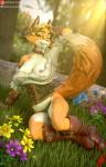 3d_(artwork) anthro blonde_hair boots breasts canid canine clothed clothing collar digital_media_(artwork) english_text female flower footwear forest fox grass hair hilda_the_huntress mammal nipple_slip nipples plant plantigrade realm_royale signature solo ssurface3d text tree url wardrobe_malfunction
