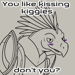 anthro armor blush female looking_at_viewer narrowed_eyes pauldron purple_blush quill_hair solo teeth text toddavali halo_(series) microsoft xbox_game_studios alien kig-yar ruuhtian scalie 1:1 2024 english_text meme partially_colored