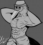 beak clothing eyewear feathers fluffy glasses hat headgear headwear male manly muscular nipples seductive tail xcoreus avian bird corvid corvus_(genus) crow oscine passerine black_and_white comic cross-hatching hatching_(art) hi_res line_art monochrome shaded signature