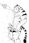 abs anthro athletic balls barazoku bent_arm bent_legs biceps big_muscles biped black_and_white crouching erection felid fur genitals glans grisser hand_on_own_penis hand_on_penis holding_penis humanoid_genitalia humanoid_penis looking_at_viewer male mammal markings masturbation monochrome muscular muscular_anthro muscular_male nipples nude pantherine pecs penile penile_masturbation penis pose presenting shower shower_head simple_background sketch solo stripes tail tiger vein water wet wet_body wet_fur white_background