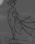 2018 4:5 anthro bat breasts female hi_res mammal monochrome moon nateday night nude outside rooftop sketch solo winged_arms wings