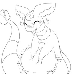 ambiguous_gender ambiguous_pred belly belly_squish big_belly biped bipedal_feral blep bloated blush blush_lines bodily_fluids cheek_blush closed_smile deep_squish dripping drooling drooling_tongue eyes_closed feral feral_pred forehead_gem fully_inside gem glistening glistening_gem glistening_tongue hand_on_belly hand_on_own_belly hands_on_own_belly huge_belly larger_pred long_neck long_tail markings monotone_background motion_lines mouth_closed navel nose_blush ring_(marking) ringed_neck ringed_tail rumbling_stomach saliva saliva_drip saliva_on_tongue semi-anthro short_arms simple_background size_difference smile smiling_eyes soft_vore solo squish striped_markings striped_neck striped_tail stripes tail tail_markings tapering_tail tongue tongue_out unseen_prey vore white_background raftail nintendo pokemon clementine_(japerrrrr) ampharos bovid caprine generation_2_pokemon mammal pokemon_(species) 1:1 2025 black_and_white digital_drawing_(artwork) digital_media_(artwork) english_description half-length_portrait hi_res monochrome portrait sketch female_(lore)