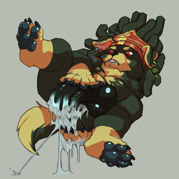 anal anal_penetration anthro autopenetration balls big_balls big_penis black_body black_fur bodily_fluids cum cum_in_ass cum_in_own_ass cum_in_self cum_inside cum_on_hand cumshot dreadlocks ear_piercing ear_ring ejaculation fur genital_fluids genitals huge_penis humanoid_genitalia humanoid_penis kerchief lying male masturbation on_back penetration penis piercing raised_leg red_eyes ring_piercing simple_background solo spread_legs spreading tan_body tan_fur velrizoth gunfire_reborn ao_bai_(gunfire_reborn) canid canine canis domestic_dog mammal mastiff molosser 1:1 2021 hi_res